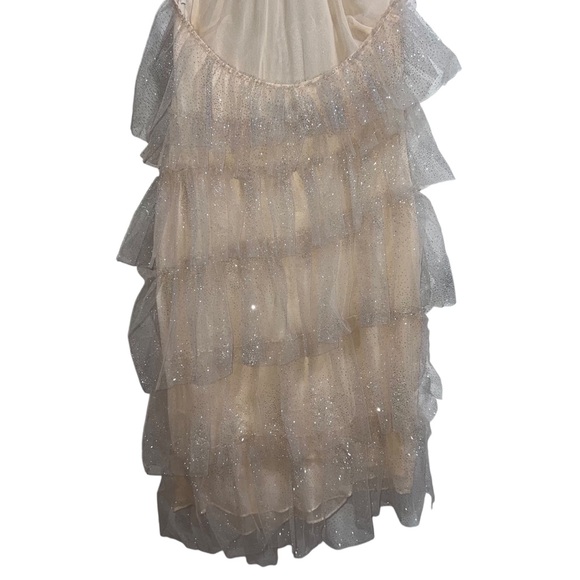 NEW NWOT The Bar Kai Tiered Tulle Halter Midi Dress In Sparkle Nude - Picture 11 of 13